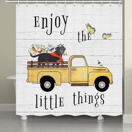 Shower Curtains Rustic Farm Birds Standing On Farmhouse Dogs Head In Country Truck