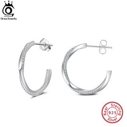 Huggie ORSA JEWELS 22MM Big Half Hoop Earrings Authentic 925 Sterling Silver CZ Zirconia Paved Twisted Elegant Women Ear Jewellery SE352