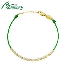 Bangle Moonmory Sterling Silver 925 Gold Color Half Tennis Wrist String Bracelet For Women Green Rope European Jewelry Bohemia Style