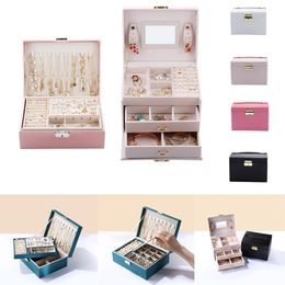 Boxes DoubleLayer Snap On Jewelry Box with Removable Tray Large Capacity Jewlwey Display Holder for Necklaces Earrings Bracelets Ring