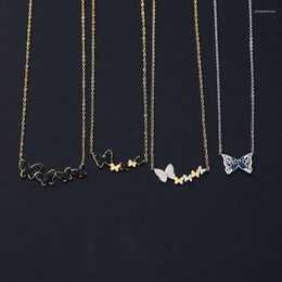 Pendant Necklaces 1pcs Stainless Steel Q Version Butterfly Necklace For WomenBaked Enamel Inlaid With Zircon Pendants Party Gift Jewellery