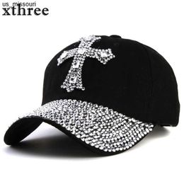 Ball Caps Running Chute Xthree New Black Rhinestone Baseball Cap Fashion Hip hop Cap Men Women's Baseball Caps Super Quality Unisex Hat Free Shipping J230520