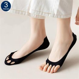 Women Socks 3 Pairs Toe Hole For High Heel Shoes Cotton Bottom Low Cut Expose Five Fingers
