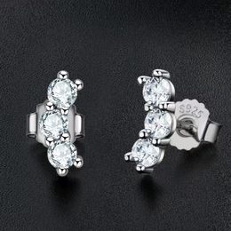 Earrings Trendy 925 Sterling Silver 3mm Moissanite Stud Earrings Women Ins Jewelry Plated White Gold 3 Stone Ear Studs Diamond Test Pass