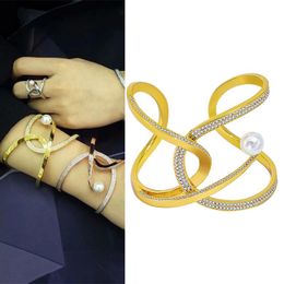 Bangles change price for Women Girls Gold Plated Pearl Costume Jewelry Cuff Bangles Charm Luxury Fashion Hand Accessory Hard Wh