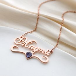 Necklaces Crystal Name Necklace With Birthstone Custom Gold Plate Letter Pendant Personalised Stainless Steel Nameplate Jewerly Gift