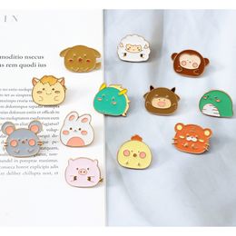 Cartoon Cute 12 Kinds Of Animals Metal Enamel Brooch Fashion Creative Dragon Snake Tiger Rabbit Badge Clothing Pin Jewelry Gift