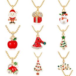 Pendant Necklaces Christmas Tree Jewelry Gifts For Womens Girls Thanksgiving Xmas Holiday Round Beads Chain Choker Necklace Snowman Dhxbt