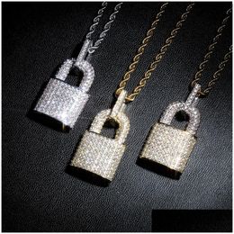 Pendant Necklaces Lock Necklace Gold Sier Men Hip Hop Jewellery Iced Out Fl Rhinestone Designer Plated Chain Fashion Drop Delivery Pend Dhb9J