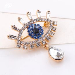 Korean Sapphire Crystal Rhinestone Blue Eye Shape Brooches Women Alloy Eye Collar Pins Gifts Women Accessories
