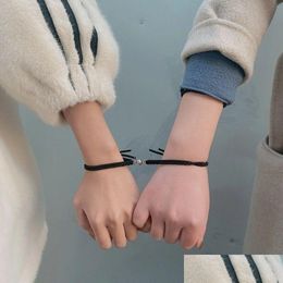 Chain 2Pcs/Set Couple Bracelet For Women Men New Elastic Rope Braided Long Distance Attracting Each Other Magnetic Bracelets Lover D Dhkcp