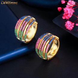 Hoop Earrings CWWZircons Geometric Endless Round Tiny Red Blue Cubic Zirconia Gold Colour For Women Druzy CZ Jewellery Gift CZ862
