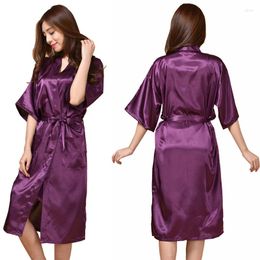 Women's Sleepwear PLUS SIZE Female Long Kimono Bathrobe Gown With Pocket Sexy Satin Wedding Robe Half Sleeve Nightgown Casual Home Dress