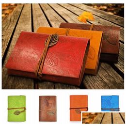 Notepads Pu Er Coils Notepad Book Soft Copybook Blank Notebook Retro Leaf Travel Diary Books Kraft Journal Spiral Notebooks Statione Dhd3M