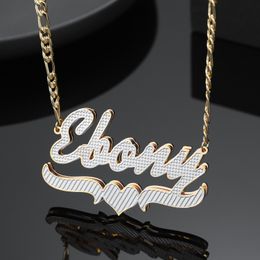 Necklaces Double Layer Two Tone With Heart Personalised Custom 18K Gold Plated Name Necklace Nameplate 3D Pendant For Women Jewellery Gift