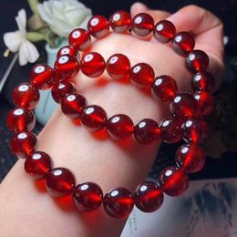 Bangles Natural Orange Red Garnet Bracelet Gemstone Women Men 7mm 8mm 9mm 10mm Stretch Crystal Round Bead Bracelet AAAAA