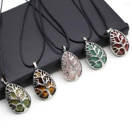 Pendant Necklaces Natural Stone Pendants Necklace Green Turquoises Rose Quartzs Tree Of Life High Quality For Women Trendy Jewelry Gifts