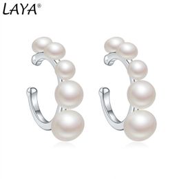 Huggie Laya 925 Sterling Silver Retro Simple C Shaped Ear Cuff Fake Perforated Natural Pearl Earcuff Earrings For Women Elegant Jewelry