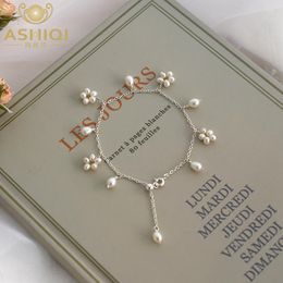 Bangle ASHIIQI Natural Freshwater Pearl Bracelet for Women Real 925 Sterling Silver Handmade Jewellery Wedding