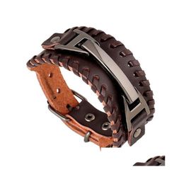 Beaded Mens Punk Genuine Leather Bracelets For Women Handmade Diy Woven Bracelet Beown Black Charm Couple Jewellery Drop Delivery Dh6Lm