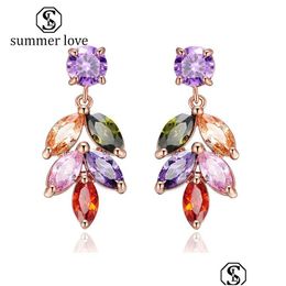 Dangle Chandelier Fashion Leaf Colorf 3A Cubic Zirconia Drop Earrings For Women Personality Creative Temperament Long Jewellery New D Dhtfb