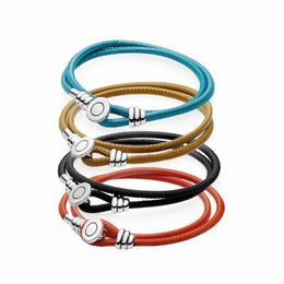 Bangles LoveRight Double Loop Genuine Leather PanStyle Bracelets 925 Silver Fit Original Beads Charms Jewelry Making