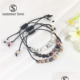 Beaded 6Mm Natural Stone Beads Bracelet For Men Women Handmade Braided Wax Rope Chakra Energy Fashion Jewelry Gift Drop Delivery Brac Dhsaw