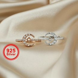 Polish 3MM Round Prong Ring Settings Moon Star Rose Gold Plated Solid 925 Sterling Silver Adjustable DIY Ring Bezel 1210106