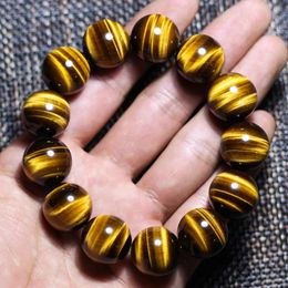 Bangles Genuine Natural Yellow Tiger Tiger's Eye Gemstone Round Beads Crystal Stretch 16mm 14mm 12mm 10mm Man Women Men Bracelets AAAAAA