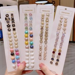 10Pcs/Set Cute Round Pearl Rhinestone Transparent Brooch Waist Change Small Jacket Button Pin Female Lapel Anti-glare Brooch Pin