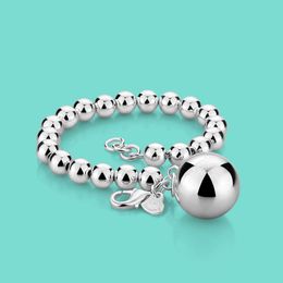 Bangles Women's 925 Sterling Silver Bracelet Ethnic The Ball Pendant Beaded Bracelet Lady Charm Silver Jewelry 20cm Chain Solid Silver