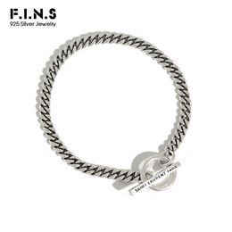 Bangle F.I.N.S Korean S925 Sterling Silver Bracelet Retro Old Geometric Circle Bar Link Chain Bracelet Silver Female Costume Jewelry