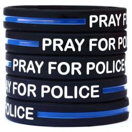 Bracelets 100pcs Police lives matter blue thin line wristbands pray for police wristband bracelet bangle wrist bands