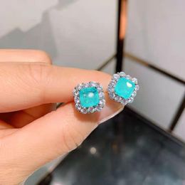 Stud FFGems Brazilian Paraiba emerald Tourmaline silver Earring Created blue stone square for Women Fine Jewellery wholesale Party Gift