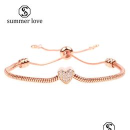 Chain Fashion Heart Love Crystal Zircon Charms Bracelet For Women High Polishing Snake Gold Sier Rose Bangle Jewelry Drop Delivery Br Dhspl