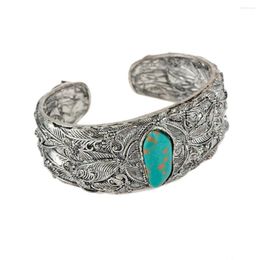 Bangle Tibetan Antiqued Open Bangles Ethnic Carve Butterfly Blue Natural Stone Women Vintage Jewelry Gifts
