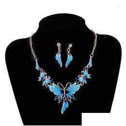 Earrings Necklace Set Korean Butterfly Jewellery Sets For Women Bride Dinner Banquet Party Earring J1817 Drop Delivery Jewe Dhgarden Dhxfb