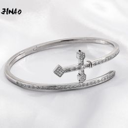 Bangle JINAO High Quality Ice Cravejado AAA+ Cubic Zircon Cross Design Never fade Bracelet Men and Women Jewelry Free Shipping Items