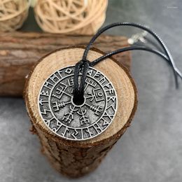 Pendant Necklaces Vintage Viking Rune Compass Necklace Metal Pagan Amulet Jewellery Magical Staves Collier