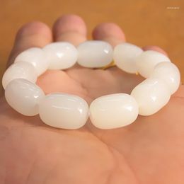 Strand Natural Crystal 16 12mm White Jade Barrel Beads Tibetan Buddha Prayer Mala Bracelet For Woman Buddhist Jewellery