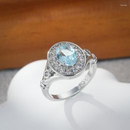 Wedding Rings Romantic Round Shape Women Ring Brilliant CZ Sea Blue Stone Female Party Anniversary Birthday Gift Trendy Jewelry