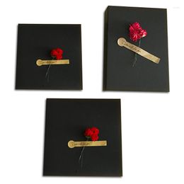 Gift Wrap Black Kraft Paper Box With Roses Simple Design Present Container Lid