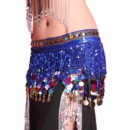 Stage Wear Top Selling Multi Colour Chiffon Belly Dance Hip Scarf Coin Sequin Belt Skirt Tassel Wrap