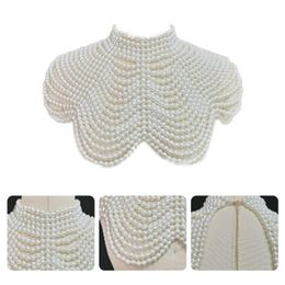 Necklaces Women Imitation Pearl Beaded Bib Choker Necklace Body Chain Shawl Collar Jewelry Apparel DIY Craft