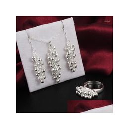 Earrings Necklace Set Fashion Sier Jewellery Rings Necklaces For Women Fine Grape Beads Pendant Classic Party Gifts Dhgarden Dhllz