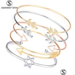 Chain High Quality Geometric Leaf Wire Bangle Bracelet For Women Simple Style Rose Gold Cuff Stackable Jewelry Gift Drop Delivery Bra Dh5Sp