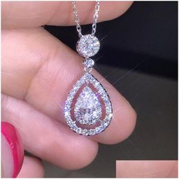 Pendant Necklaces 925 Sterling Sier Rose Gold Fill Drop Water White Topaz Pear Cz Diamond Women Chain Necklace Delivery Jewelry Penda Dhgqr