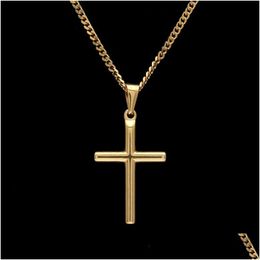 Pendant Necklaces Mens Stainless Steel Cross Necklace With 60Cm Cuban Link Chain Or Gold Plated Box New Fashion Hip Hop Jewellery Drop Dhhgu
