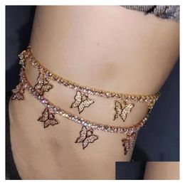 Anklets Hip Hop Fashion Butterfly Tennis Chain Women Body Chains Bracelets 3A Zircon Brilliant Est Mens Iced Out Jewellery Drop Deliver Dh1Pq