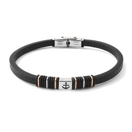 Bracelets Runda Men's Bracelet Black Chain with Nautical Anchor Stainless Steel Adjustable Size 22cm Genuine Leather Bracelet for Men